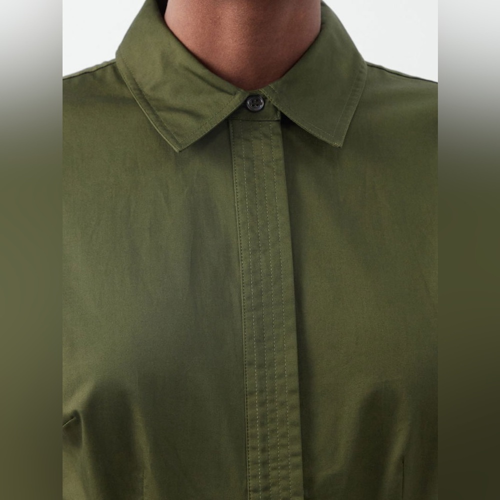 CO Essential Cap Sleeve Dress in Cotton Poplin Green - Picture 2 of 12